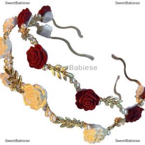 [COD] SweetBabiese Ladies Elegant Rose Vine Headband Hair Accessories Headdress Girls Vintage Metal Flower Red White Rose Tiara Hairbands