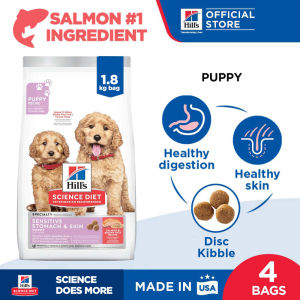 [Bundle Of 4] Hills Science Diet Puppy Sensitive Stomach & Skin Salmon & Brown Rice Recipe Dry Dog Food 1.8kg