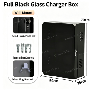 7kW EV Charger Protective Box Full Black Glass Wall Mounted Outdoor Rainproof Enclosure ZDN