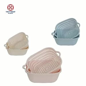 Rổ nhựa chữ nhật kèm chậu bộ 6 món rổ rửa rau củ hoa quả hàng cao cấp Việt Nhật