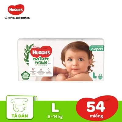 [12-17.08 QUÀ TẶNG ĐƠN 399K] Tã/Bỉm dán HUGGIES PLATINUM NatureMade L54 (9-14kg)-Gói Jumbo 54 miếng