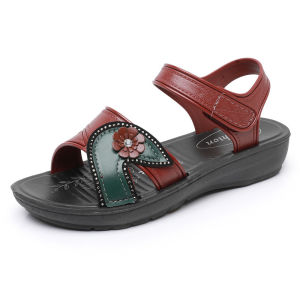 [Free Shipping] High-end womens sandals for summer fashionable and casual floral design suitable for middle-aged and elderly mothers with Velcro fastening and soft soles