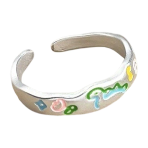 Flexible Cartoon Dinosaurs Shape Rings With Multicolor Star Designs Graffiti Inspire Alloy Accessory for Daily Wear