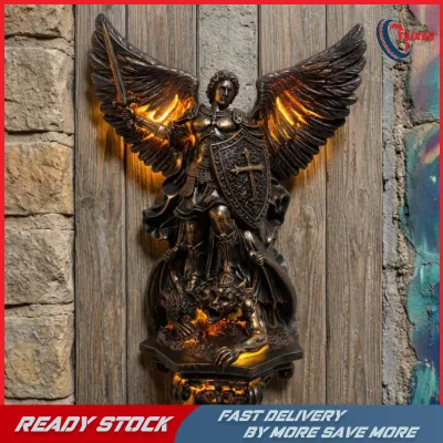 S&T Michael Archangel Statue with Blade and Buckler Antique Bronze Saint Michael Statue with Blade and Buckler Freestanding