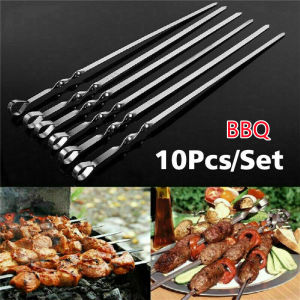 10Pack LONG Metal BBQ Skewers Barbecue Meat Kebab Grill Steel Sticks Flat UK