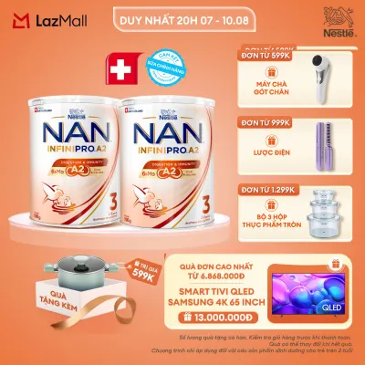 [CHỈ 20H 07-10.08 QT ĐƠN 599K/999K/1299K][Tặng Nồi chống dính elmich 18cm] Combo 2 lon Sữa bột Nestle NAN INFINIPRO A2 3 800g Cho Bé 2 - 6 Tuổi Có Đạm A2 6HMO & Lợi Khuẩn Kép hỗ trợ tiêu hóa đề kháng