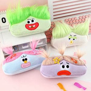 GONUUWGL Stationery Storage Afro-Hair Doll Pen Bag DIY Fluffy Hair Large Capacity Soft Plush Pen Bag Multi-Function Kawaii Pencil Case Holder Cosmetic Bag