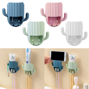 Wall Cactus Toothpaste Toothbrush Holder Multifunction Hanging Holder for Bathroom Shower with Hook Hanger