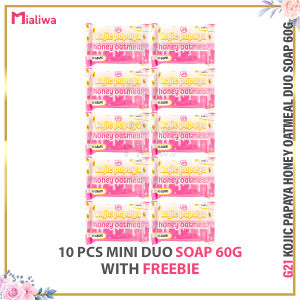 10 Pcs G21 Mini Kojic Papaya Honey Oatmeal Duo Soap 60g Sabon Pampaputi Whitening Exfoliating Moisturizing Face Body Wash Moisturizer Glycerin Shea Butter Acne Pimple Pores Pekas Melasma Scar Blemishes Wrinkles Dark Spots Hydrating Beauty Glass Skin Care