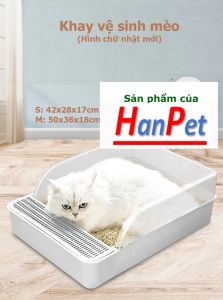 Hanpet - Khay đựng cát vệ sinh cho mèo có xẻng xúc cát Hình chữ nhật