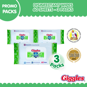 Giggles Disinfectant Wipes 60 Sheets (3 Packs) – Antibacterial Multipurpose Sanitizing Gentle & Travel-Friendly Wipes