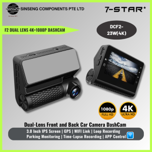 7-STAR* F2 4K Dual-Lens Front and Back Car Camera DashCam Built in GPS | 12-24V | Type-C Power | APP:Viidure - Model: DCF2-23W(4K)