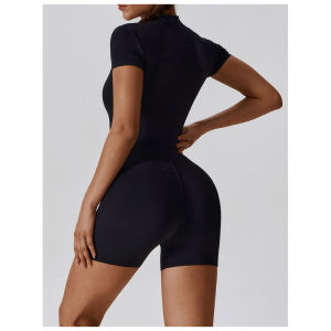 ผู้หญิงชุดกีฬายิมชุดออกกำลังกายแขนสั้นชุดจั้มสูทแห้งเร็วเสื้อผ้าโยคะจ๊อกกิ้ง