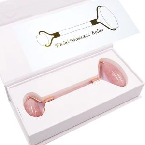 100% Natural Rose Quartz Facial Roller & Gua Sha Set for Face Lifting Depuffing Anti Aging Tool SG