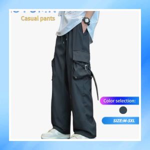 Korean Street Hip Hop Plus Size Tactical Cargo Pants – Slim Fit 4-Pocket Design in Black for Men’s Urban and Outdoor Style[5XL]