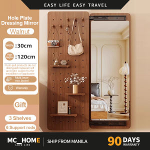 Solid wood perforated board dressing mirror hidden push-pull full body mirror home wall-mounted entrance dressing mirror