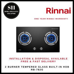 RINNAI RB-782G 2 BURNER BLACK TEMPERED GLASS BUILT-IN GAS HOB - READY STOCKS & DELIVER IN 3 DAYS *INSTALLATION AVAILABLE