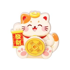 MAOMEI HOUSE Có thể xoay Tem nhãn dán từ tính năm mới Phim hoạt hình Thần Tài Nam châm tủ lạnh 3D Sáng tạo Phước lành Tem dán tủ lạnh mèo may mắn Trang trí nhà bếp