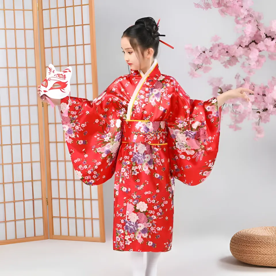 Japanese Traditional Dress Kimono for Kids Girls Cosplay Costume