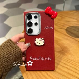 MrHaHa S24ปลอกสำหรับ Samsung หนัง A52 S23FE มาก A12 A13 A11มาก A14 A15 A22 A32 A03 A33 A16 A53 A20 A73 A34 A24 A35 4G 5G A55 DIY เคสมือถือกันกระแทกเคสหนังตุ๊กตาแมวคิตตี้สีสันสดใสสไตล์ย้อนยุคเรียบง่าย