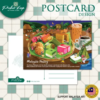 Postcard Design Asian Unique Traditional Food in Miniature Drawing Concept (BUY 10 FREE 1)