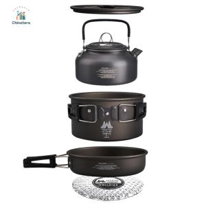 3Pcs/Set Portable Cookware Kit with Water Kettle Tableware Pot Pan Set Aluminum Alloy for Outdoor Fishing Camping