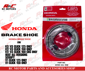 HONDA BRAKE PAD & SHOE SET FOR CLICK 125 & 150 V1 / V2 / V3 BEAT V1 / V2 etc.