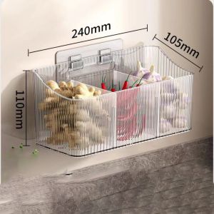 JURHOMIE Transparent Ginger Storage Box Hanging No Punching Wall Hanging Basket Large Capacity Kitchen Storage Basket Kitchen Supplies