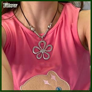 Fitow Retro Vintage Hollow Flower Charm Statement Simple Leather Cord Women Necklace Boho Jewelry