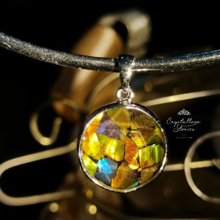 ️Ready Stock Genuine Gemstones 5A Ammolite Splice 925 Pendant 12mm ...