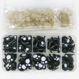 YUDESHUI 100pcs/box 5 kích cỡ Mắt nhựa an toàn Hình tròn Đen Đồ chơi Gấu Bông Chất lượng cao Mắt búp bê nhồi bông tự làm Dành cho đồ chơi