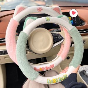 LGJGHJG Winter Anti-skid Non-slip Steering Covers Car Accessories Cat Ears Plush Warm Car Decoration Cute Cat Steering Wheel Protector Steering Wheel Sleeve Car Handle Cover Cat Steering Wheel Cover