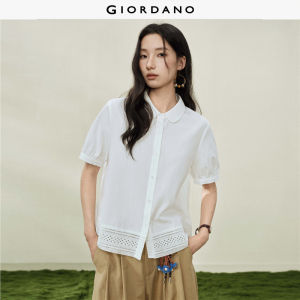 Giordano Women Luxurious Cotton Peter Pan Collar Openwork Hem Knitted Short Sleeve Stylish Shirt - Soft & Breathable - Premium Quality Free Shipping 18346603