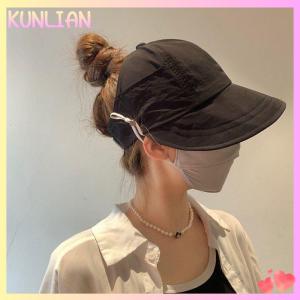[KUNLIAN] Foldable Wide Brim Ponytail Sun Hat Adjustable Cap Summer Quick-dry Visor Fisherman Cap For Women Beach Hat