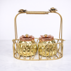 Decorative Metal Jar & Basket Set of 3 | Floral Storage Containers for Dry Fruits Chocolates & Festive Gifting | Elegant Home Storage Set