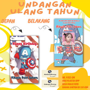 Undangan Ulang Tahun Anak CAPTAIN AMERIKA Custom Karakter Free Foto Design dan Plastik
