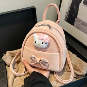 CRNGW Cute Bow Kitty Backpack Pu Leather Cartoon Kitty Shoulder Bag Fashionable Casual Students Schoolbag Women