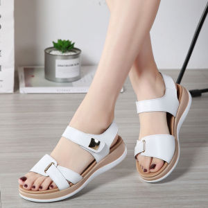 Free Shipping New Summer Collection: Versatile Flat Sandals For Women Featuring A Hook-And-Loop Closure Suitable For Women Casual Style Low Heel Korean Design Comfortable And Made Of Genuine Leather