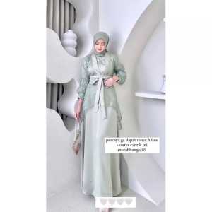 Aurora Fuji Set Inner Satin Silk+Outer Brukat Free Oby Belt Gamis Wanita Kondangan Bridesmaid Wisuda Kekinian Baju Muslim Lebaran Mewah