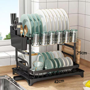 【READY STOCK】Multifunctional Kitchen Dish Rack with Drain System Foldable Dish Organizer for Countertop Storage No-Punching Strong Bearing Thickened Material