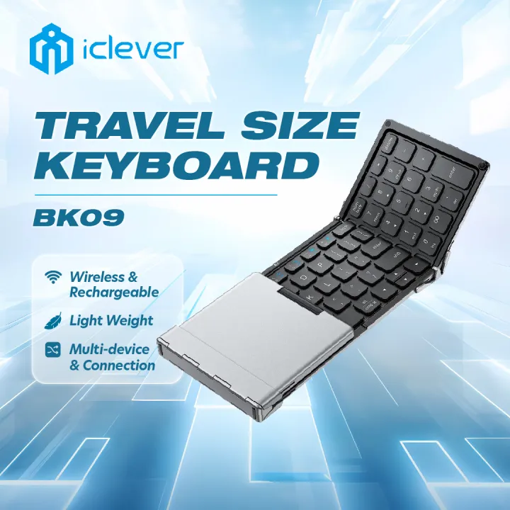 iClever Foldable Keyboard with Number Pad, BK09 Wireless Portable Keyboard for Travel and Business Trip, USB-C Charging