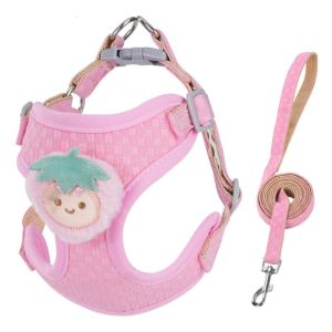 OUTOPEN Breathable Dog Harness and Leash Set Adjustable Lightweight Dog Chest Strap Cartoon Prevent Breaking Free Dog Vest Harness Outdoor