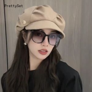 หมวกเบเร่ต์ทรงแปดเหลี่ยมสำหรับผู้หญิงหมวกปีกสั้นใส่สบายอเนกประสงค์สำหรับฤดูใบไม้ร่วงและฤดูหนาว