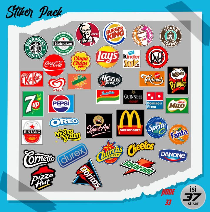 Stiker paket Isi 37 merk Makanan Stiker Junkfood Aesthetic