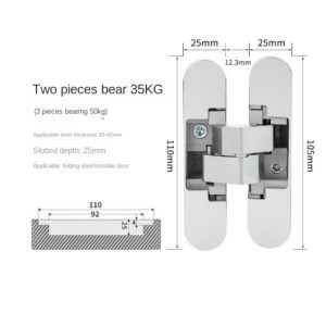 2PCS Invisible Hinges Door Concealed Hinges Zinc Alloy 180 Degree Swing Hinge