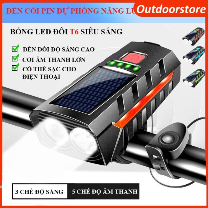 Đèn pha xe đạp năng lượng mặt trời USB sạc 3 chế độ di động đa dạng ánh ...
