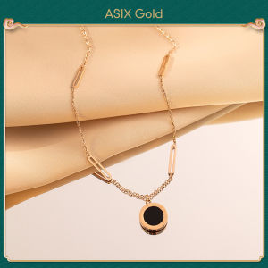 ASIX GOLD 916 Gold Reversible Design Roman Numeral Pendant Necklace Korean Fashion Womens Necklace Exquisite Gifts Wont blacken Wont peel off