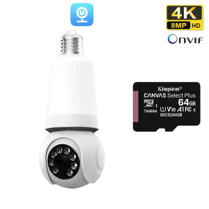 V380 CCTV WiFi IP Kamera Bohlam lampu 360 PTZ 1080P HD 8MP jarak jauh sambung ke hp support onvif