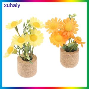 xuhaiy 1 12 Dollhouse Simulation Daisy Plants Potted Model Doll Home Miniatur Flower Decor Toy Micro Landscape Garden Plants Ornament