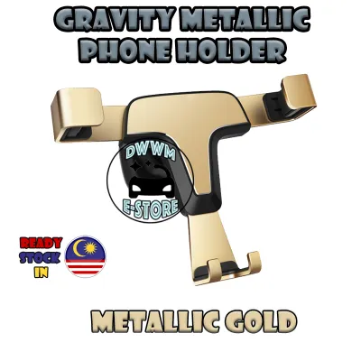 Perodua Gravity Metal Air Vent Car Phone Holder (Metallic Gold) Mount Tri 360 Deg Rotation for Myvi Viva Aruz Alza Axia Bezza
